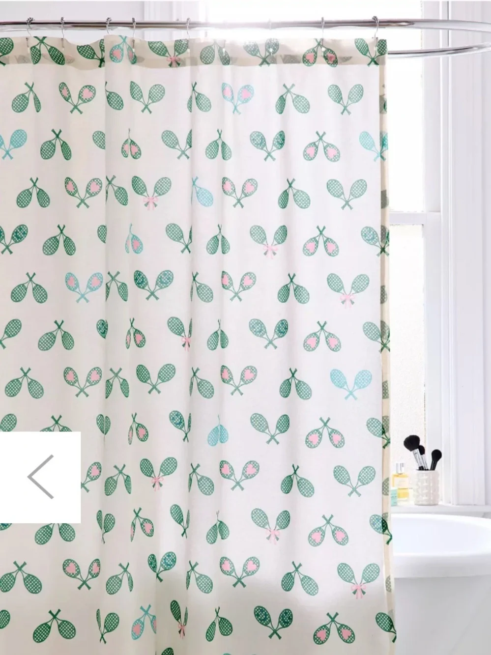 Urban Outfitters Green and Pink Tennis Racket Pattern Shower Curtain NWT